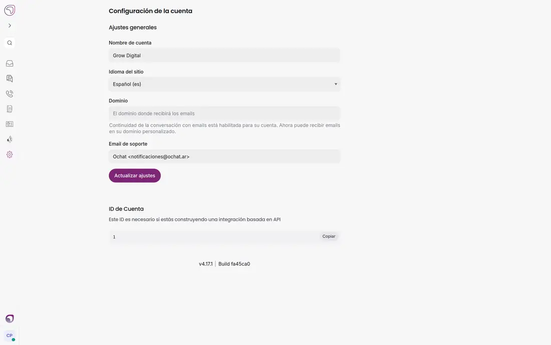 Ajustes de la cuenta