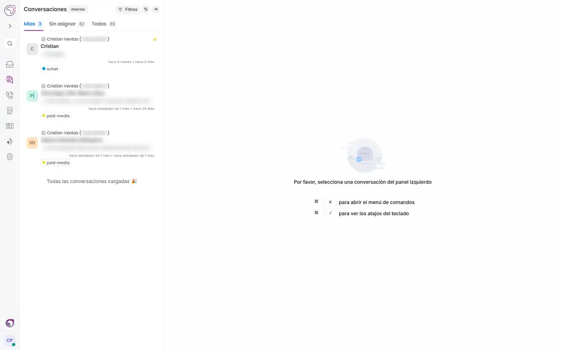 Conversaciones del administrador