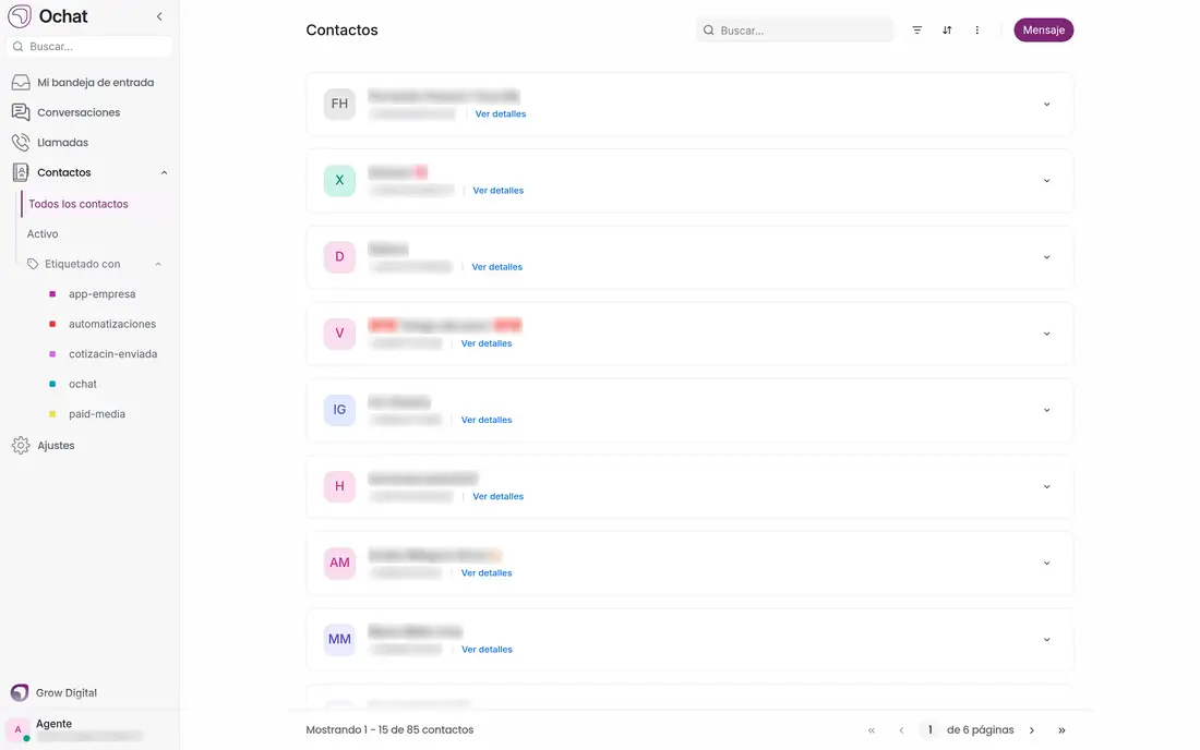 Agenda de contactos del agente
